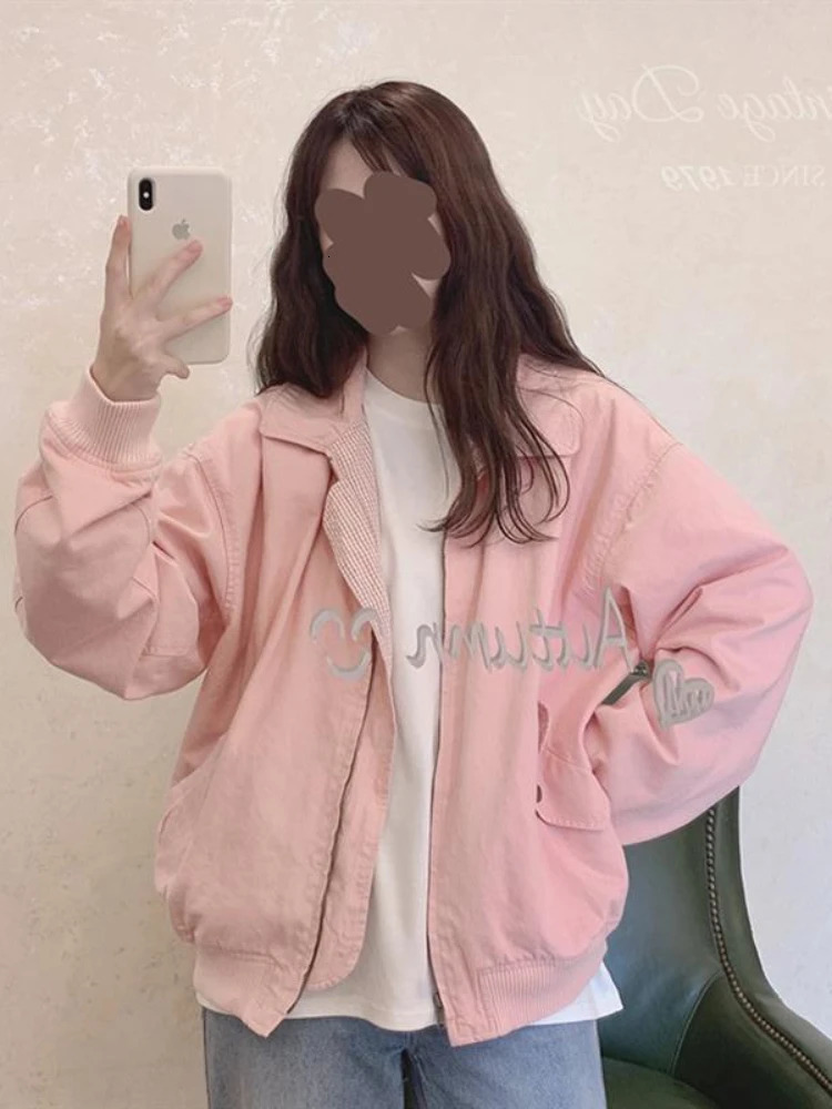 Xgoth Pink Jacket Women Spring Autumn Preppy Oversize Coat Casual Short Windbreaker Jacket Lovely Streetwear 250728