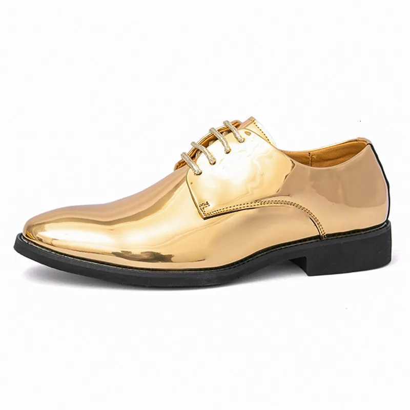 Fion New Gold Silver Glossy Patent Leather Lace Up Derby Shoes For Men Formal Wedding Gro Pr Flats Zapatillas Hbre Y250730