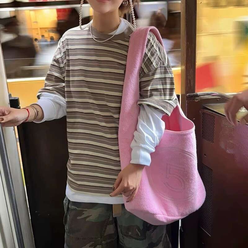 New Trendy Fashion Versatile Pink Terry Cloth Concave Design Niche Single Shoulder Bag