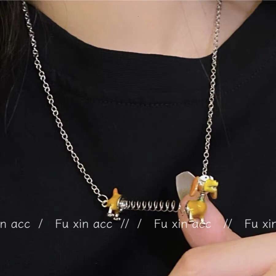 FX New Funny Cute Childlike Spring Puppy Necklace for Women Small Exquisite Collarbone High-end Sweater Chain Trendy e5b