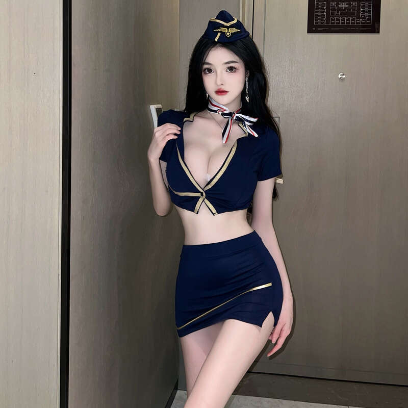 Ranshuo 2024 Role-Playing Flight Attendant Uniform Top Bodycon Skirt Short Set