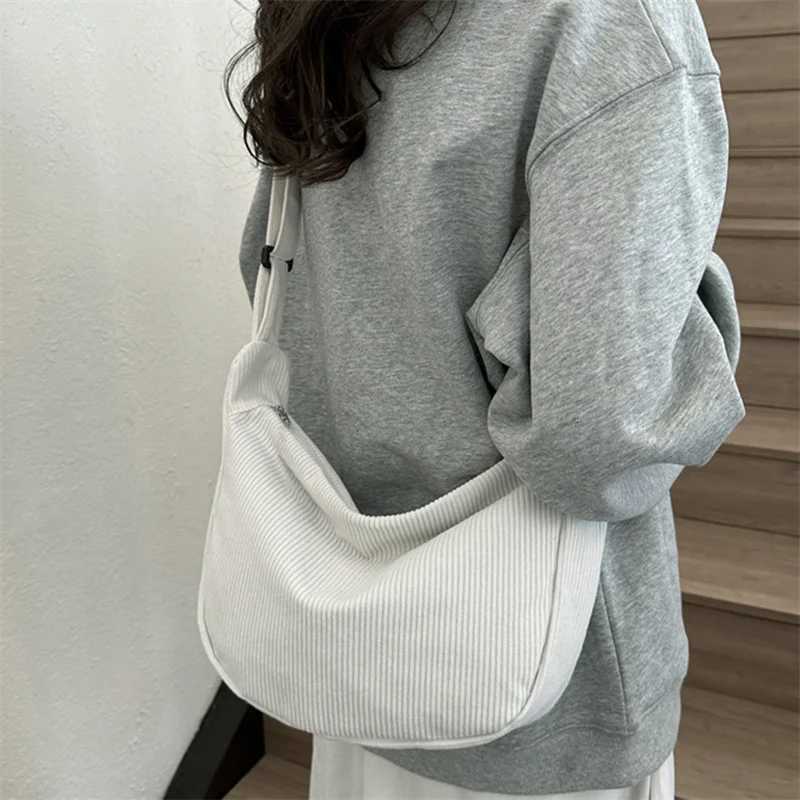 Corduroy Shoulder Bag Minimalist Crossbody Bag Womens Handbags Fashion Fabric Underarm Bag Solid Color Zipper Female Handbag Y250730