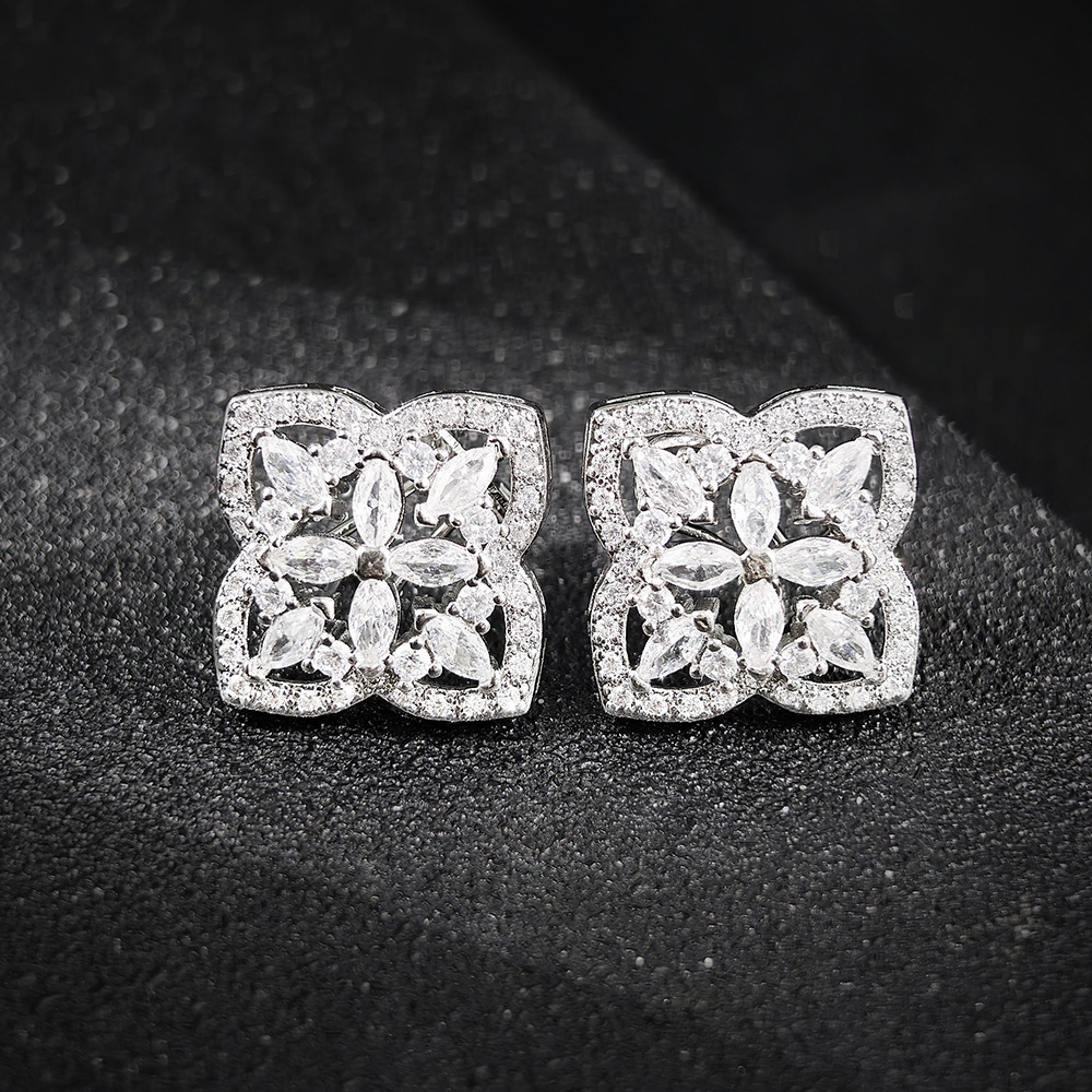 Simple Fashionable Elegant Celebrity Street Style Floral Zircon Earrings E7409