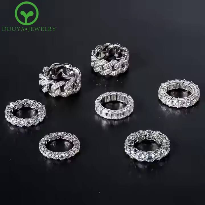 Custom Fine Jewelry Cuban Ring White Gold Plated S925 Silver Man Diamond Iced Out Moissanite Eternity Ring