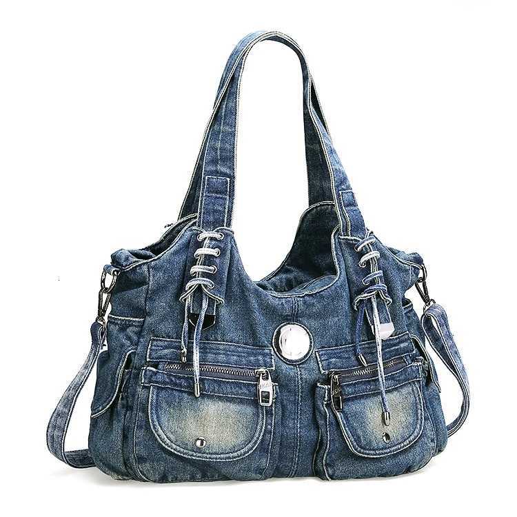 Large Capacity Handbag Casual Hobo Denim Bag Women Shoulder Bag Jeans Multiple Pockets Tote Bag Y250730