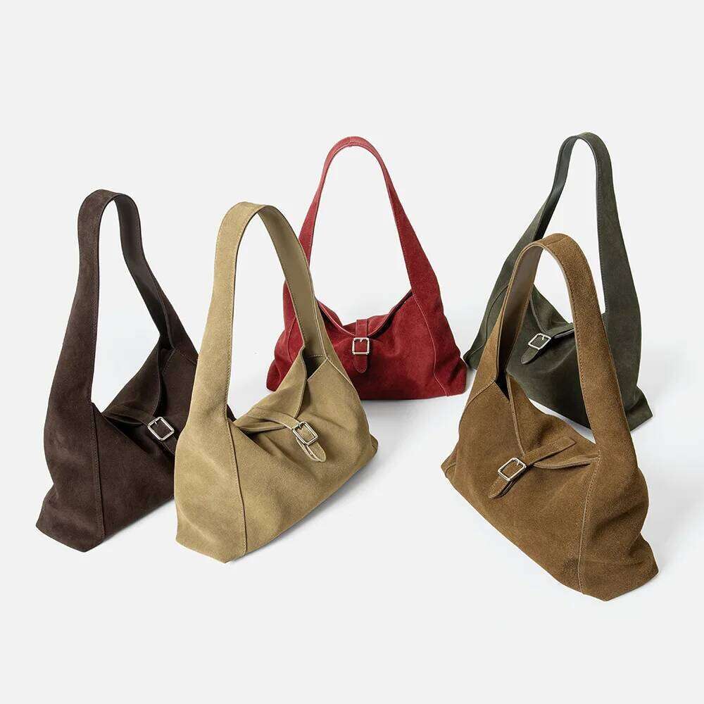 Suede Women's Armpit Tote 2025 New Niche Design Large Capacity Vintage Frosted Cowhide Simple Hand-Laundry Shoulder Bag