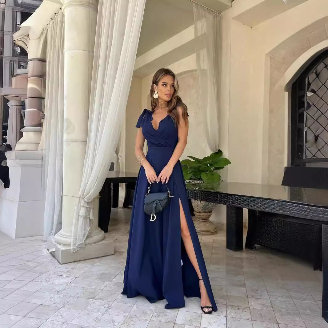 Womens Summer Solid Color Extended Evening Dress