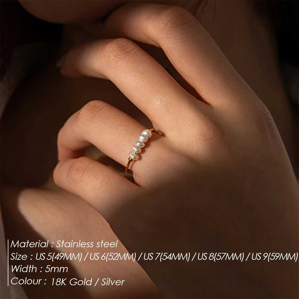 emanco fashion freshwater pearls high quality stainless steel gold-plated round rings holiday jewelry gifts wholesale y250730