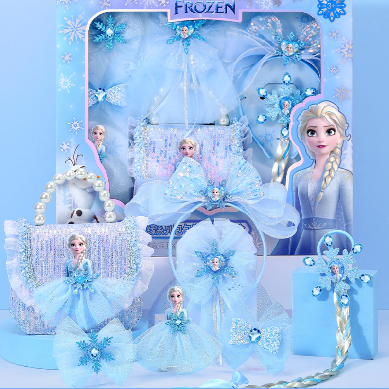 Disney children's handbag little girl birthday gift box princess mini bag hairband hairpin hair ribbon cartoon handbag girls pearl handbag prince