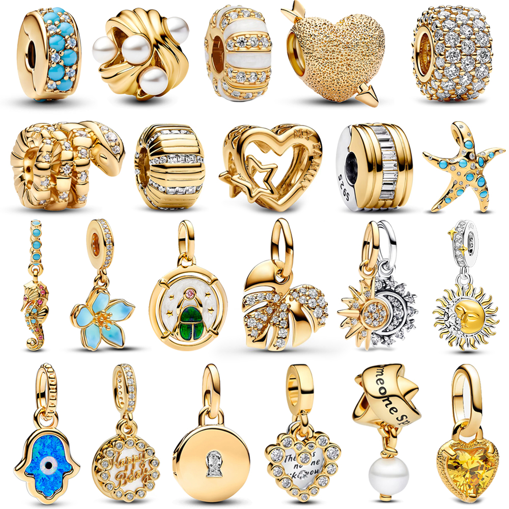 Charms Luxury 925 Silver gold beads Gold Moon Sun Split Dangle Charm Fit Bracelet Divine Eye DIY Necklace designer Jewelry gift Accessories