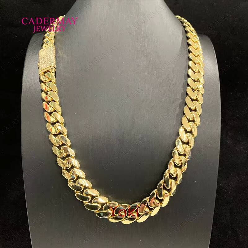 Hip Hop Heavy 250g Gold Chain Necklace 14mm 925 Silver 14k Gold Plated Smooth Miami Cuban Link Chain With Long Moissanite Clasp