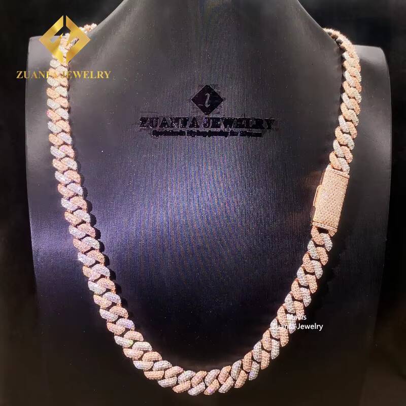 Wholesale Price Hip Hop Men Cuban Necklace Two Tone 925 Silver 10MM Iced Out Moissanite Cuban Link Chain Rock Jewelry