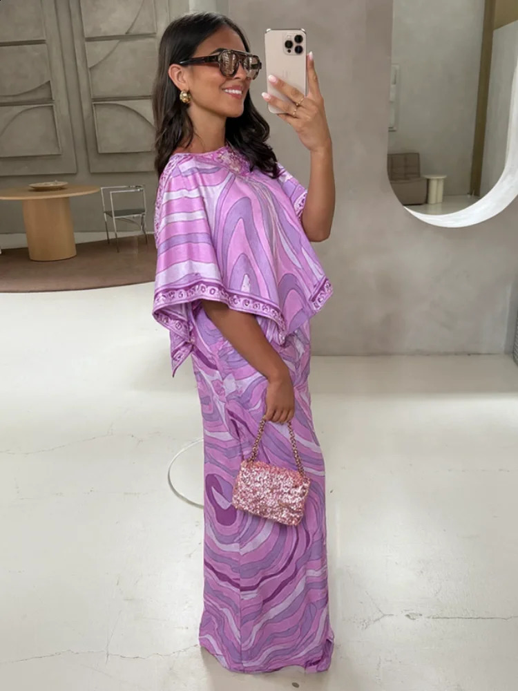 Bohemian Printed Shirt Skirt Suits Women Vintage Irregular Long Sleeve Top Female Sets High Waisted Long Skirt Ladies Outfits 250728