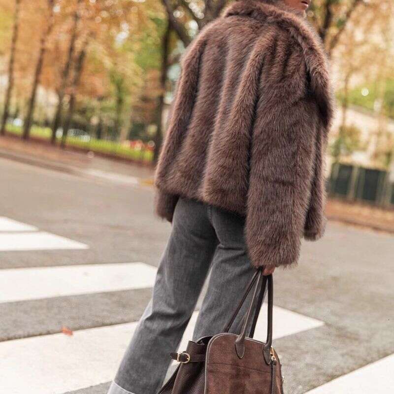 Women's Clothing Solid Color Large Lapel Plush Fur Autumn And Winter Warm Fashion Loose Long Sleeved Coffee Colored Coat
