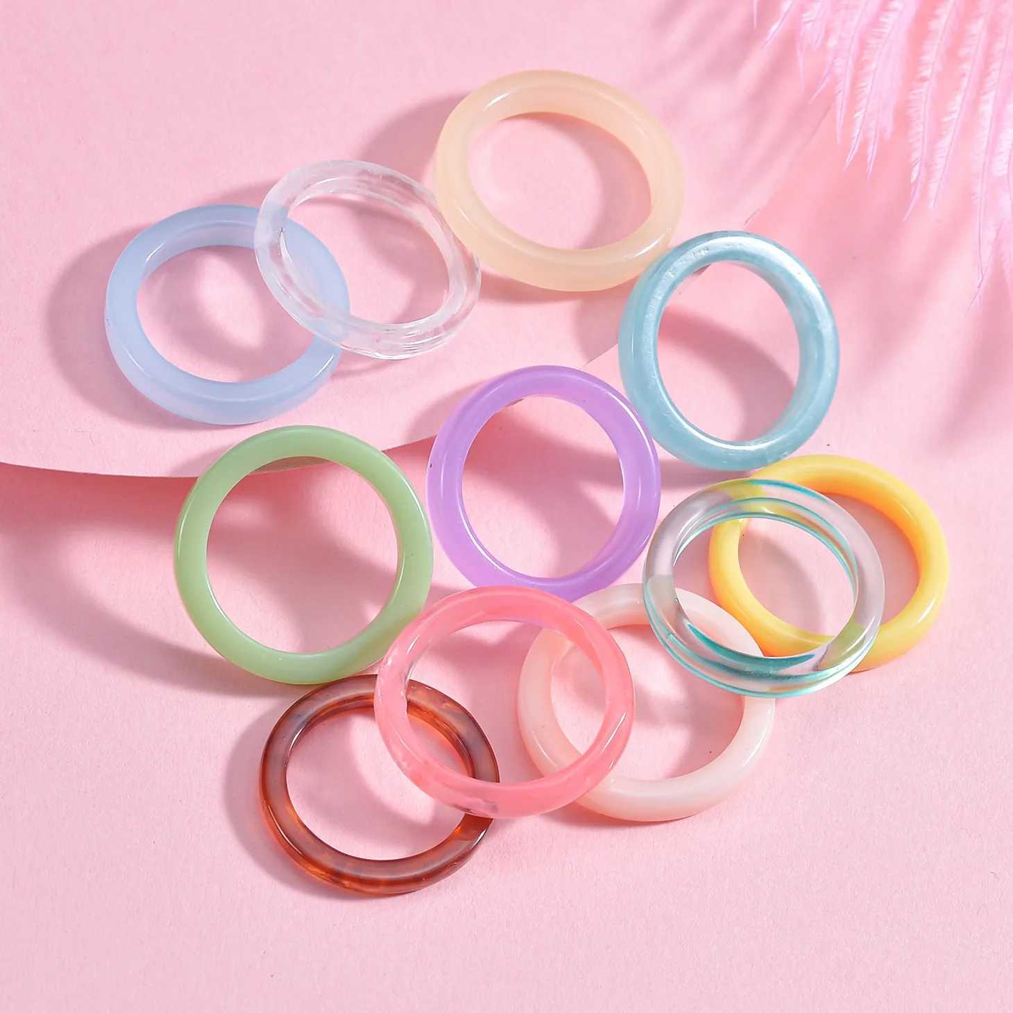 Korean Colorful Transparent Resin Acrylic Rings Set for Women Trendy Geometric Thin Round Ring Wedding Jewelry y250730
