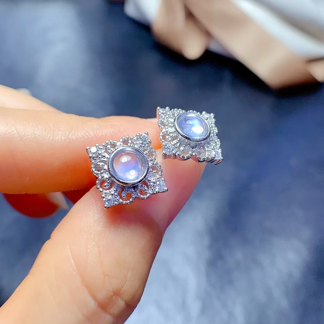 Vintage moon stone Stud Earrings for Party 5mm 100% Natural moonstone Silver Earrings 925 Silver Jewelry allergy free