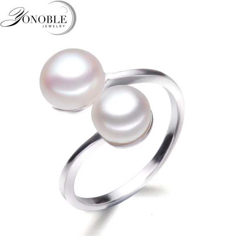 100% Natural Cultured Double Pearl Rings For Women Silver 925 Double Adjustable Ring With Pearl Birthday Gift y250730