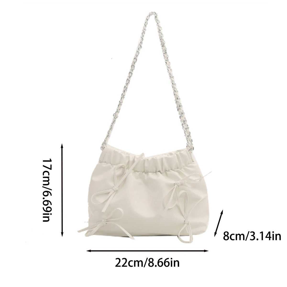 White fashion large capacity fold design bow simple casual crossbody bag Commuter bucket bag stylish shoulder bag 1 pack Y250730