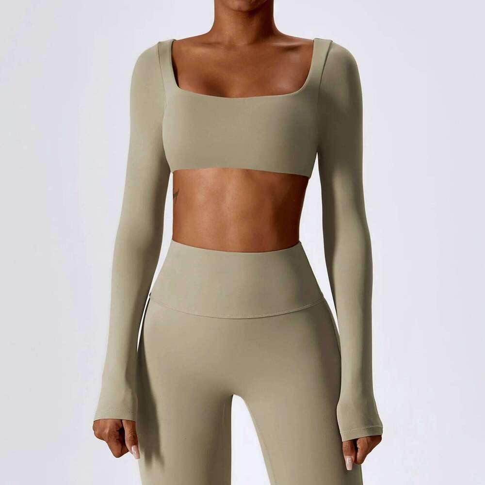 Women Crop Tops Yoga T-shirts Solid Sports Top Long Sleeve Running Shirts Sexy Exposed Navel Quick Dry Fiess Gym Sport Wear