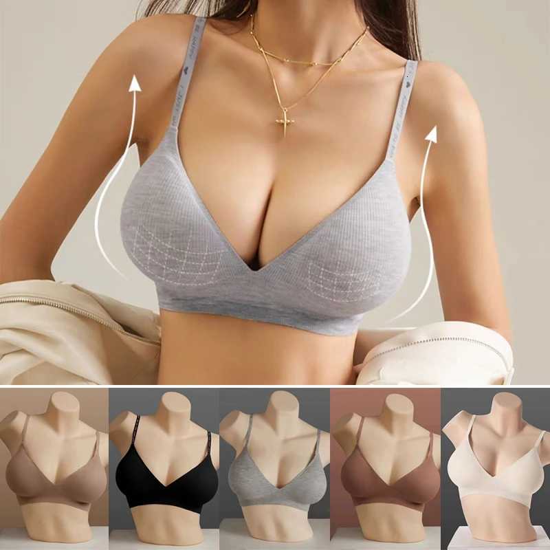 3PCS Women Solid Color Bras Sexy Deep V Neck Brassiere English Letter Straps Push Up Bras Female Comfortable Underwear No Steel Z250730