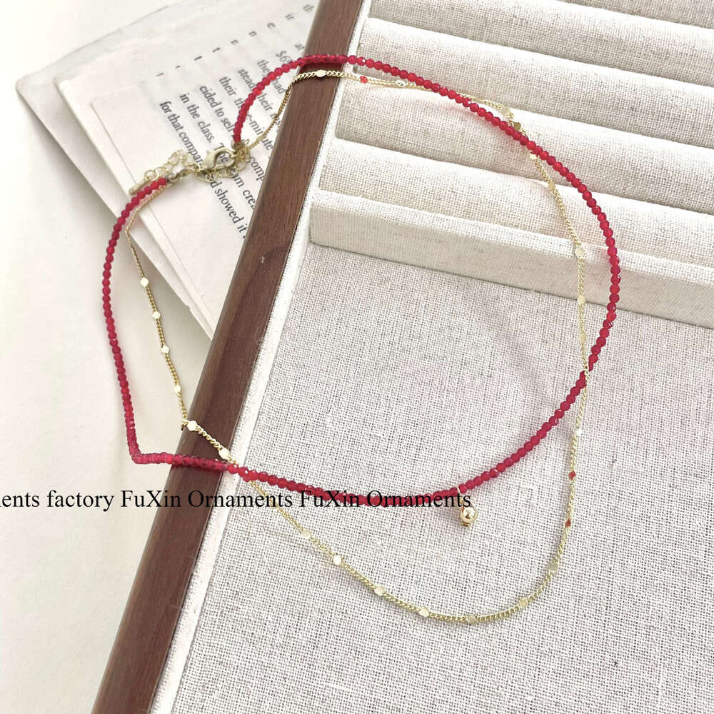 Ultra-fine Minimalist Metal Chain New Niche Necklace High-end Versatile Collarbone Accessory Double-layer Pearl Stacking 14c