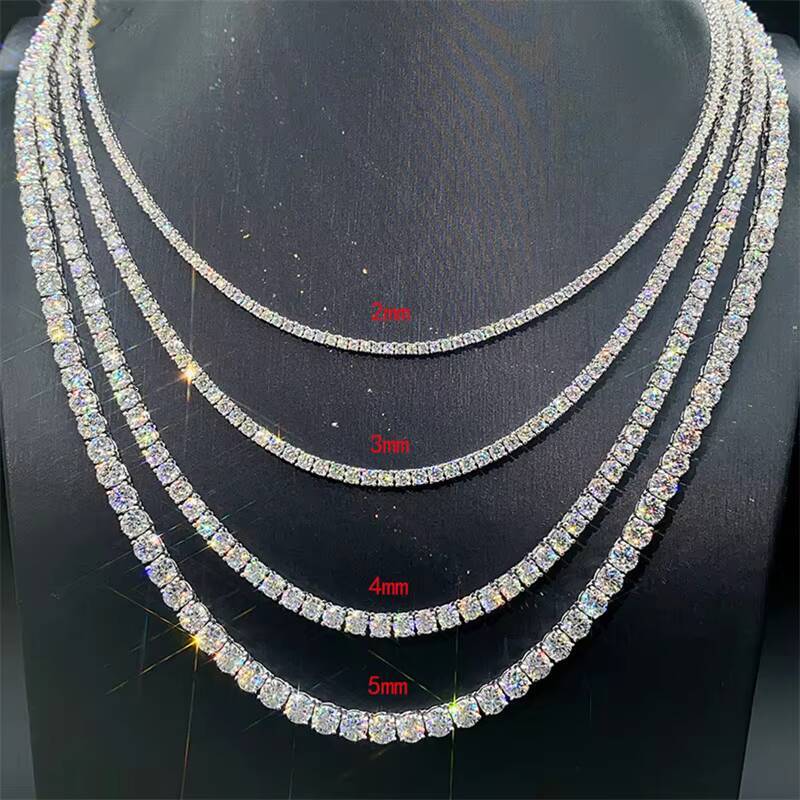 2/3/4/5mm 925 Silver Hip-hop Choker Tennis Chain Bracelet Fashion Jewelry D Color Moissanite Necklace for Men