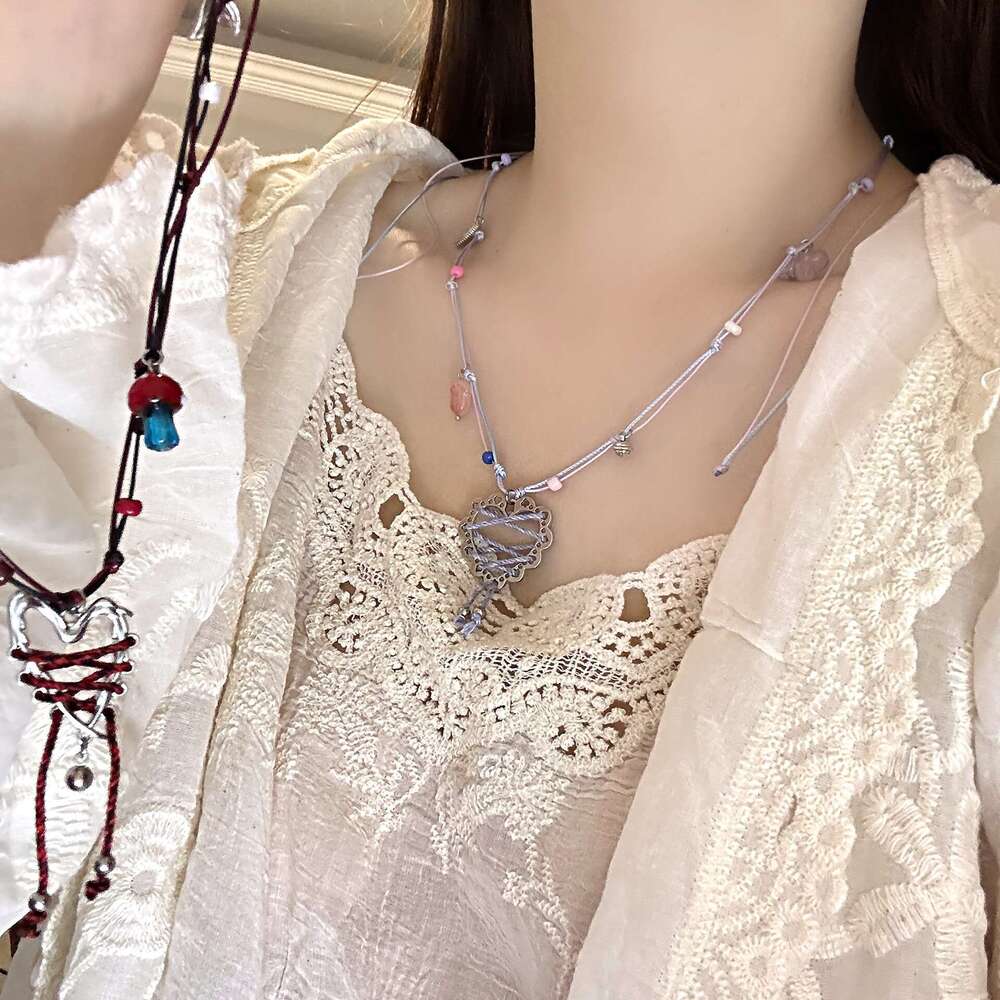 Heart Punk Rock Colorful Multi-Element Woven Pull Pendant Necklace Personality Trendy Fashion Hot Girl 412