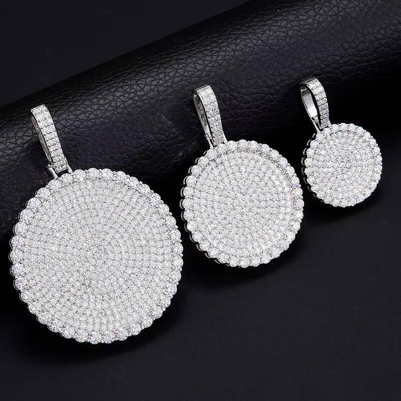 Fine Hip Hop Jewelry 20/30/40mm Silver Pass Diamond Tester VVS Moissanite Iced Out Disc Coin Tag Pendant Necklace for Men Women