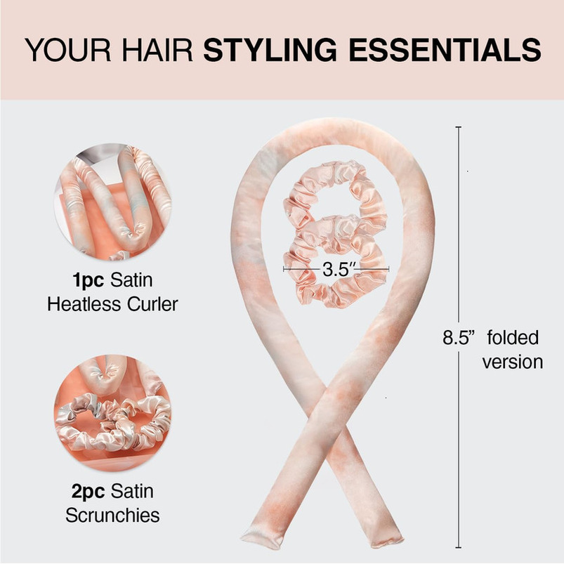 Kitsch Curling Set Women, Hair to Sleep In 2 Satin Scrunchies for Overnight Curls No Heat Damage Styling with Heatless Curler Sunset Tie Dye