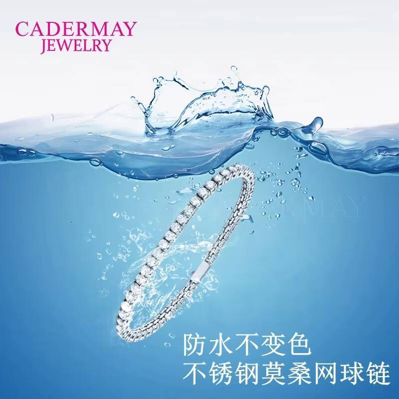 Cadermay Stainless Steel 316L 3mm D VVS1 Moissanite Bracelet Hiphop Iced Out Tennis Link Chain for Gifts