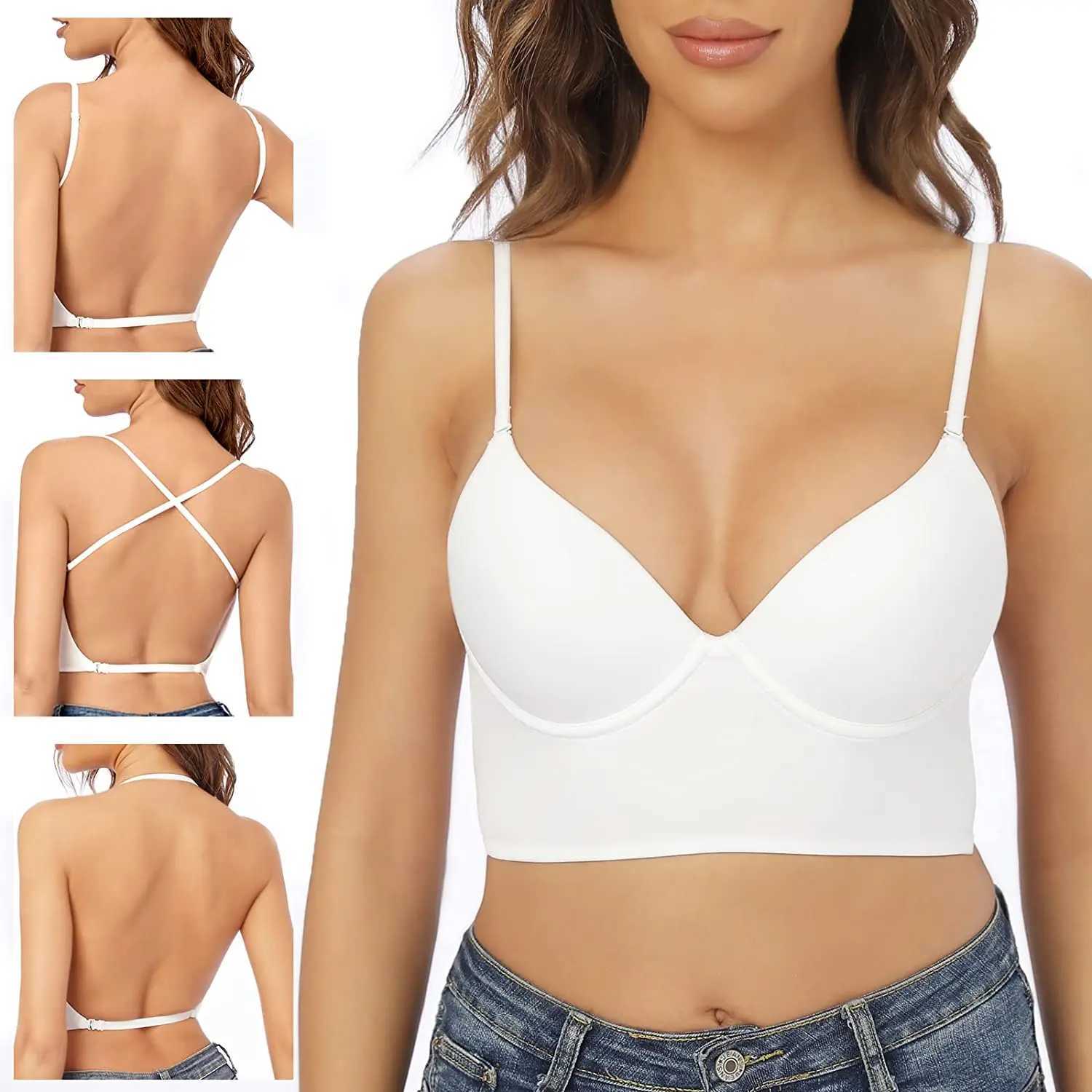 Invisible Lift Up Bra Backless Women Summer Bras Low Cut Sexy Plunge Brassiere Open Back Underwear Seamless Deep U Lingerie Z250730