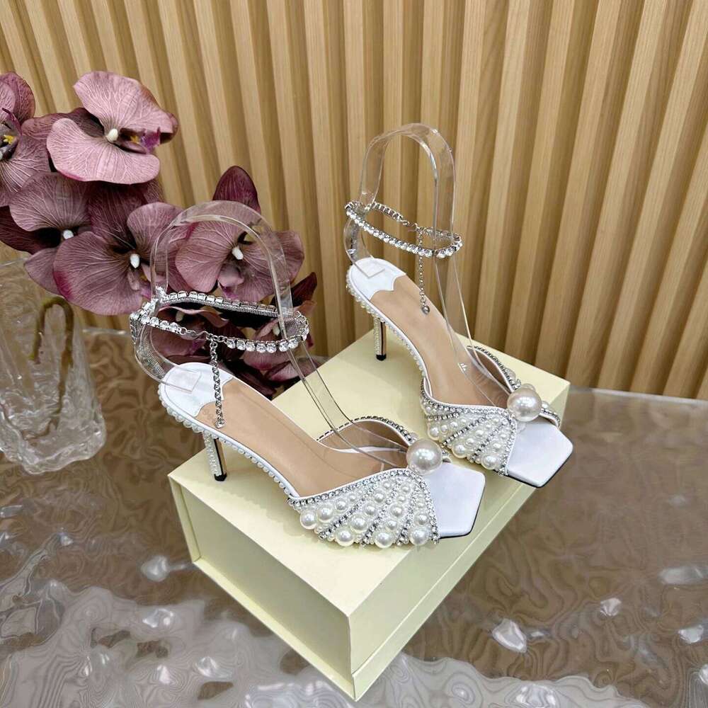 Women Size34-42 Genuine Leather Sandals Super High Heels Pearls Pumps Crystal Wedding Designer Shoes Zapatillas De Mujer 2e9
