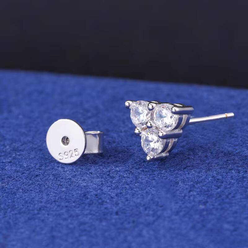Factory 925 Sterling Silver Three Diamond Triangles Stud Earring High Quality Moissanite Geometric Ear Wholesale Bulk