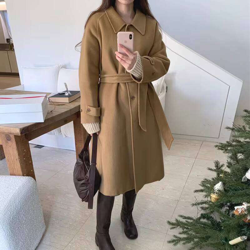 2024 Autumn Vintage Lapel Single Breasted Loose And Versatile Long Woolen Women's Coat