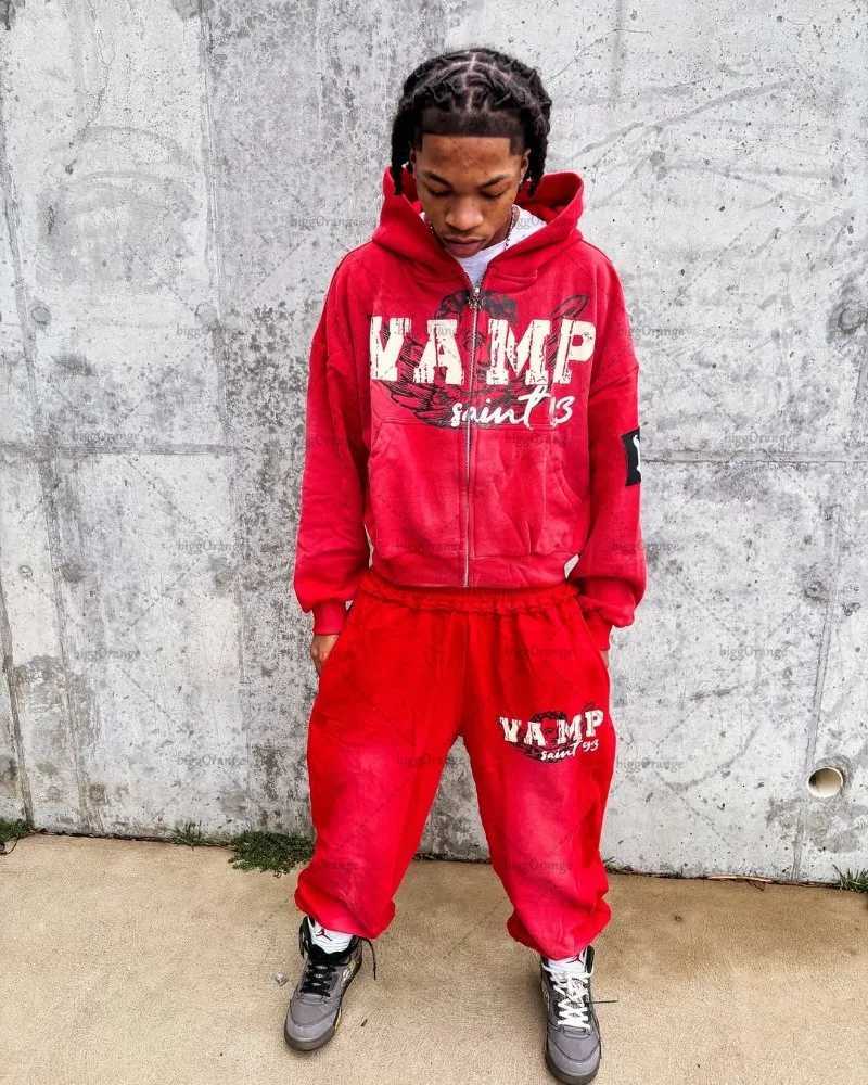 Hip-hop Harajuku Trendy Streetwear Jacket Retro Letter Print Zipper Hoodie Men High Street Casual Oversized Sweatshirt Women XJ250731