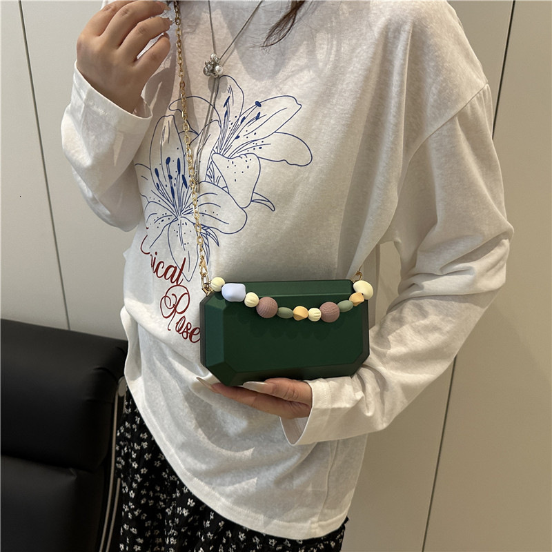 2025 New Acrylic Metal Box Chain Beaded Handbag Single Shoulder Crossbody Mirror Phone Bag ddmymoon
