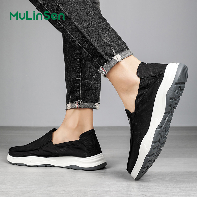 Mulinsen men's shoes summer breathable high-end ice silk cloth shoes men's lazy slip-on men's walking casual shoes