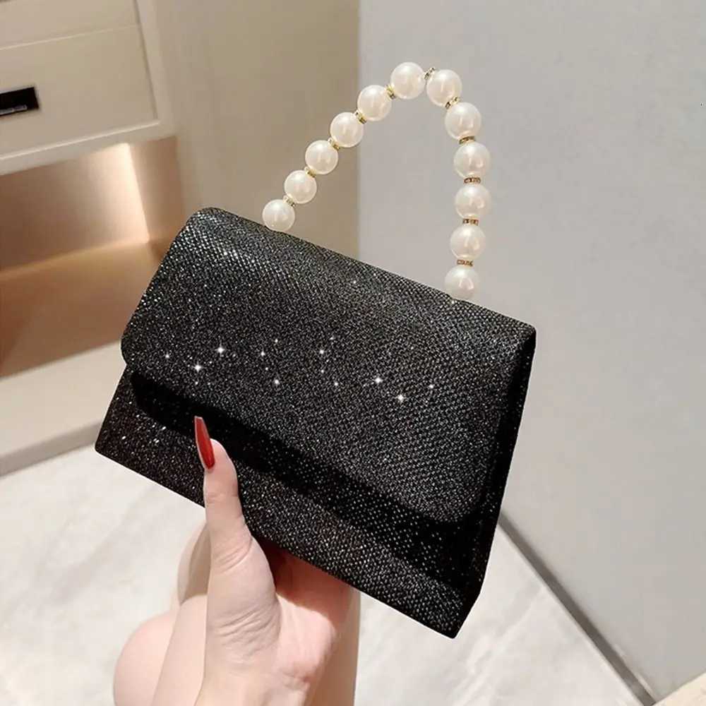 Pearl Chain Shoulder Bags Purse Gold Bright Silk Evening Bag Women Elegant Fashion Banquet Clutch Female Handbag Y250730