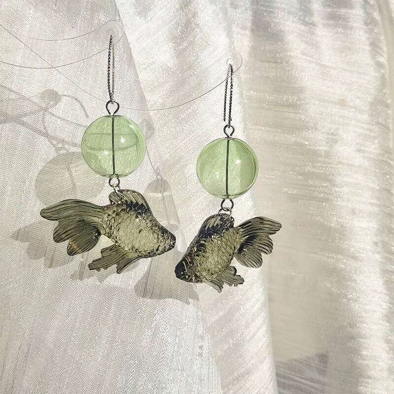 Creative Unique Transparent Goldfish Pendant Earring Cute Koi Fish Drop Earrings Statement Jewelry Wholesale
