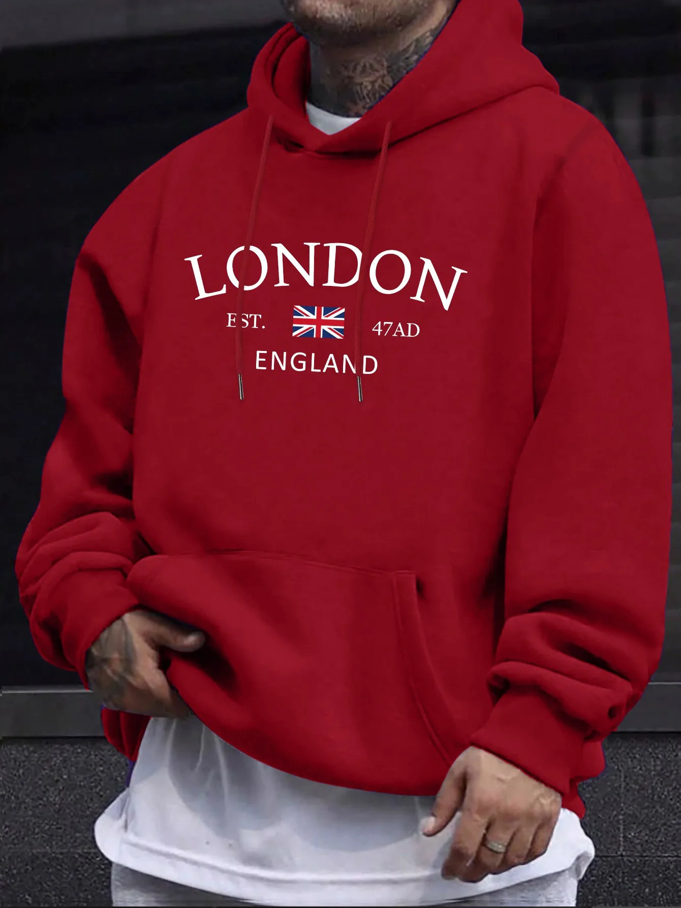 London Fashion Print Hoodies For Men Casual Autumn Winter casual sweatshirt Kangaroo pocket Long sleeve AutumnWinter simple 250729