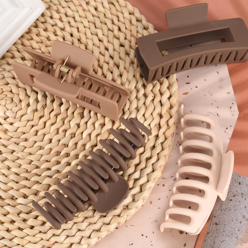 LuSeren 4.3 Inch Large Hair Claw Clips for Women Thin Thick Curly Hair, Big Matte Banana Clips,Strong Hold jaw clips,Neutral Colors