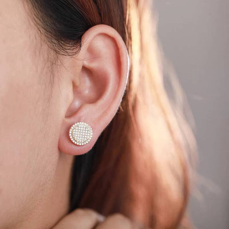 Factory Price Round Brilliant Cut Moissanite Screw Back Stud Earrings 925 Sterling Silver Hip Hop Fine Jewelry Earring