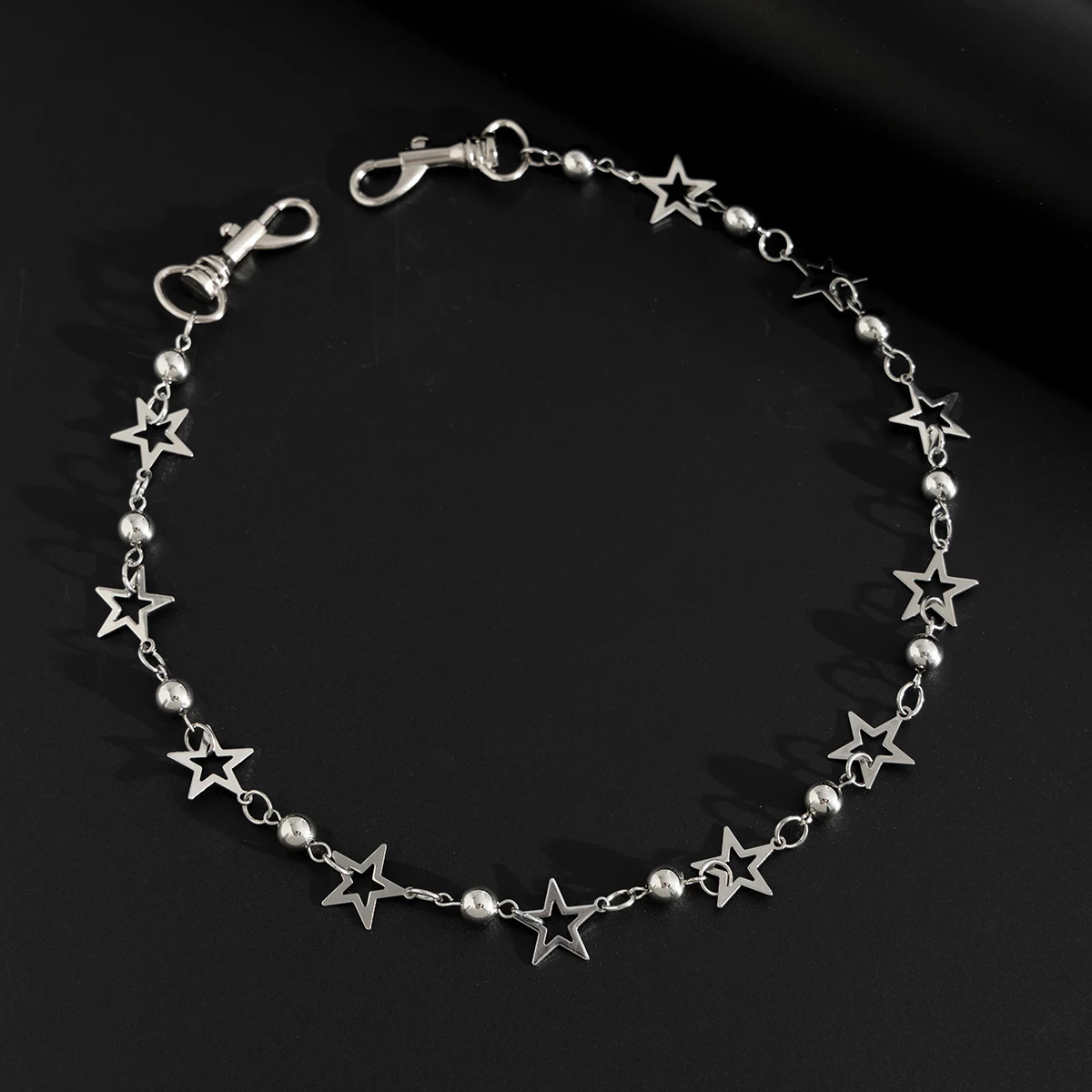 Salircon Punk Hip Hop Five-Pointed Star Jeans Chain Keychain Men Trendy Spider CCB Bead Pants Chain Decoration Jewelry 250729