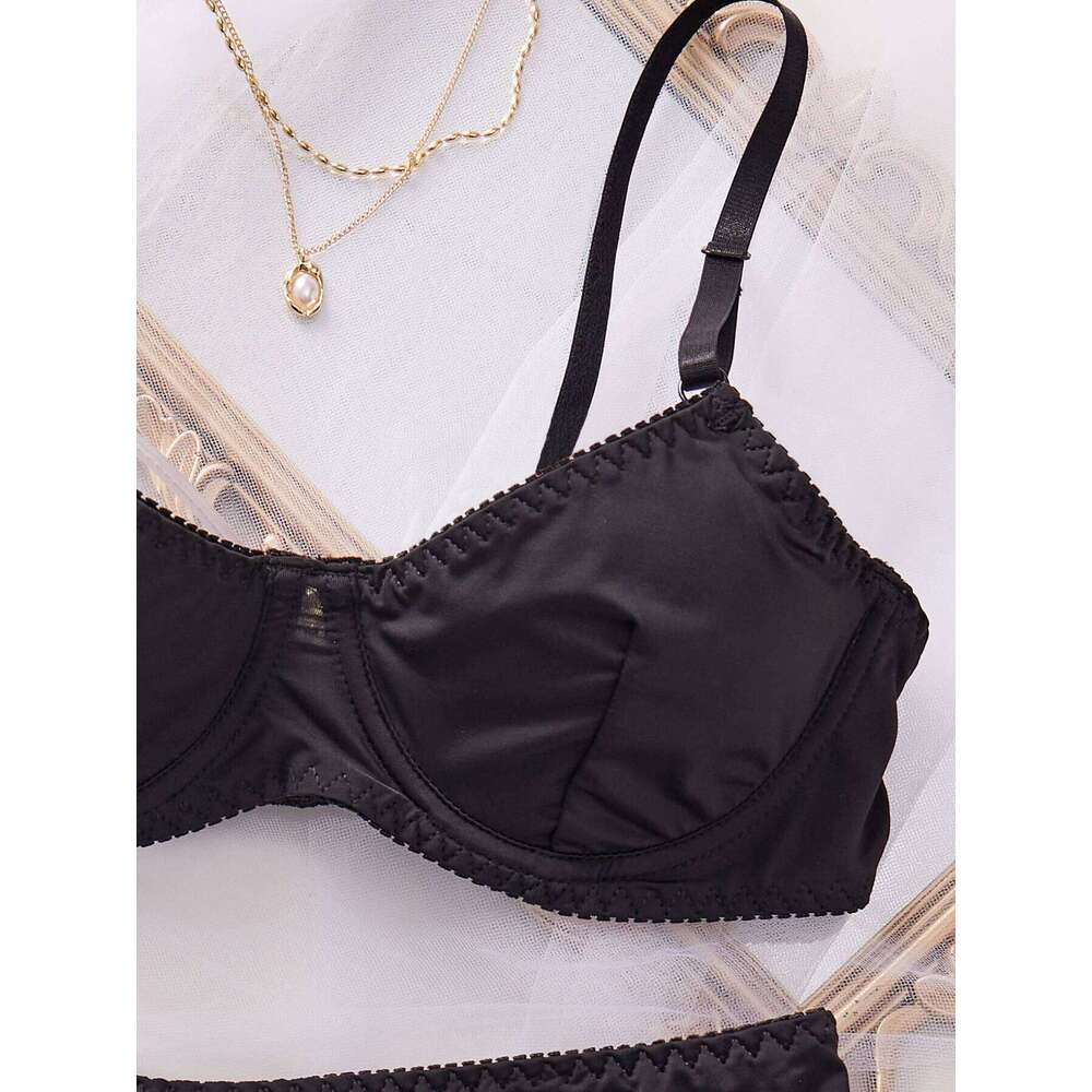 Ladies Smooth Comfortable Thin Women Sexy Nightwear Inner Solid Color Sleep Underwear Bra Set