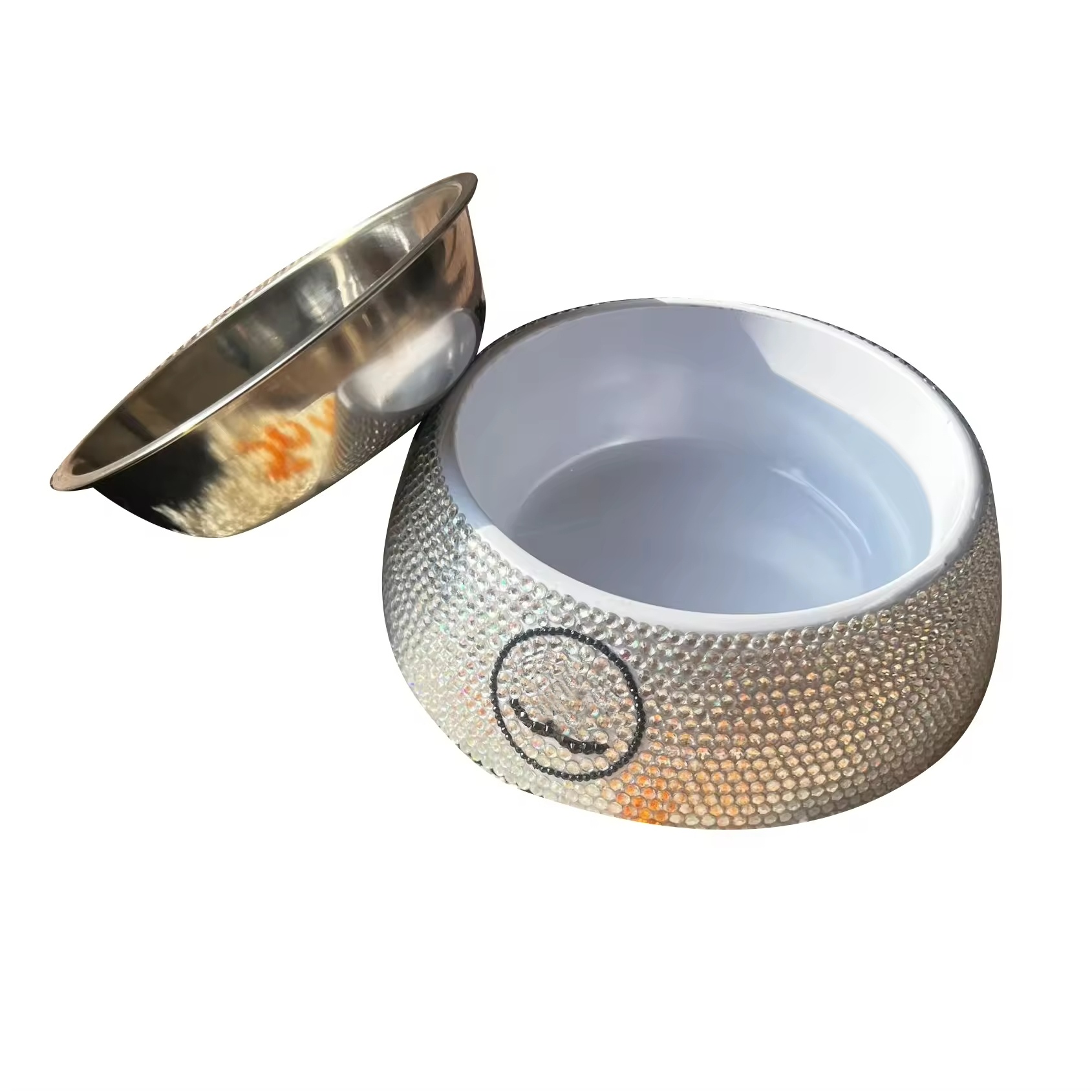 Dog Bowls Stainless Steel Pet Bowls with Bling Rhinestones Pet Diamond Bowls Food Water Feeder with Non-Skid Rubber Base for Puppy Cats Dogs CH319