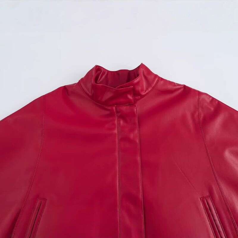 2025 Spring Fashion Versatile Solid Color Zipper Leather Short Cape Coat For Women B481981