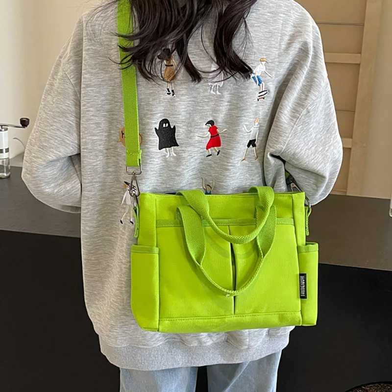 Womens Bag Multiple Pockets Shoulder Bag Large Capacity Canvas Tote Handbag For Women Daily Commuting Shopping Bag Y250730