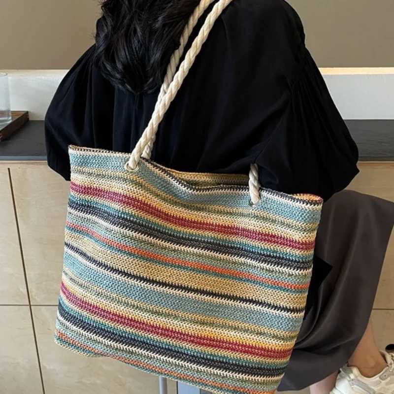 Ethnic bluegrass woven colorful stripes niche single-shoulder portable commuter fashion bag Y250730
