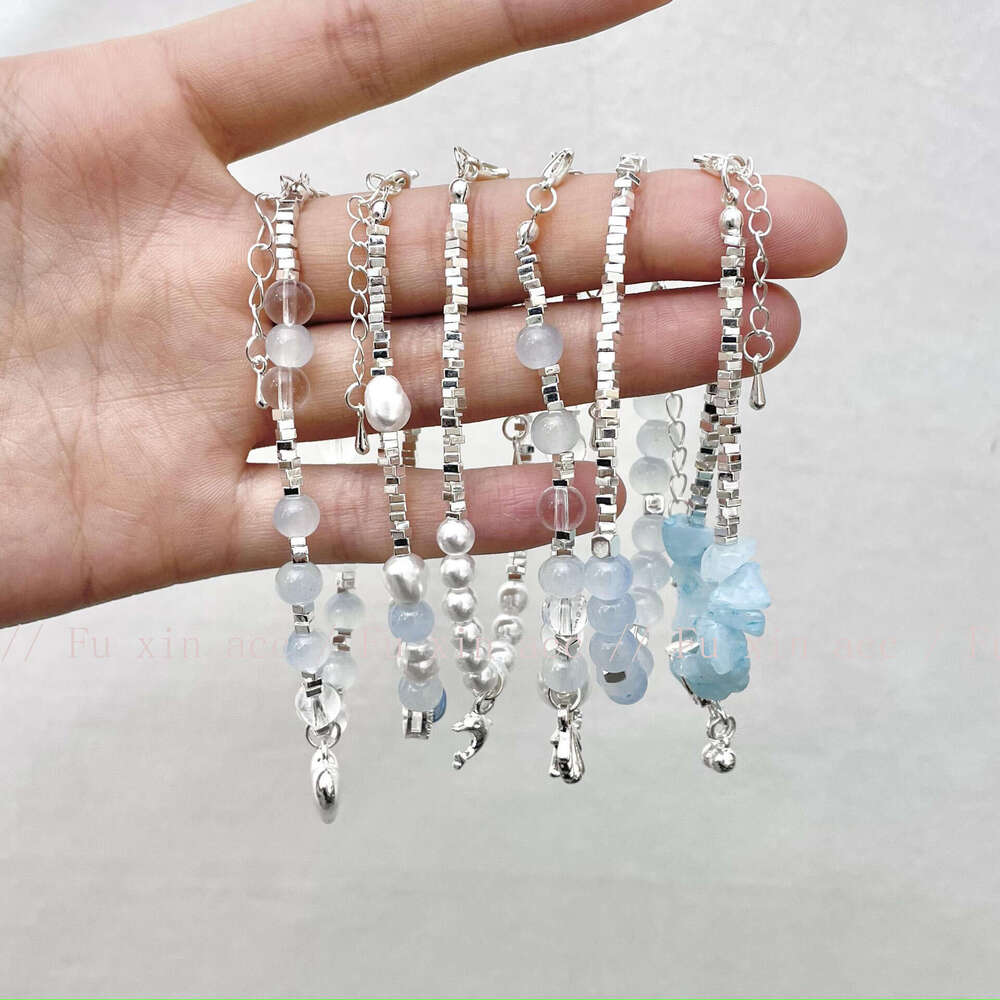 Blue~Sier Fragment Pearl Starfish Shell Beaded Light Niche High-end Exquisite Bracelet d15