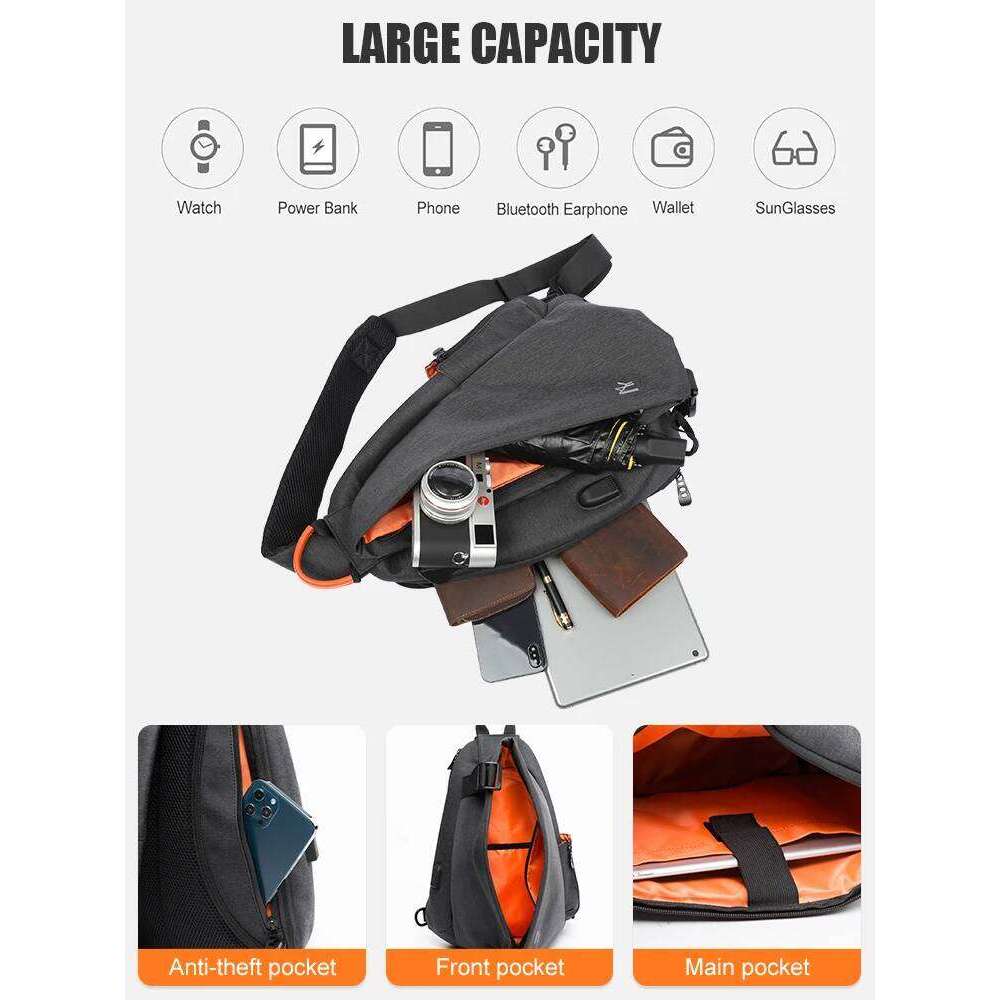 2024 Fashion Men Crossbody With USB Charging Large-Capacity Ipad Waterproof Chest Sport Motorcycle Shoulder Bag